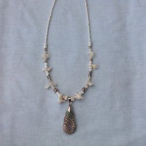 Shell pendant on shell and bead necklace (item#16)